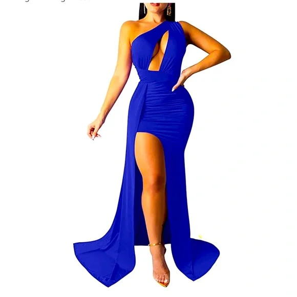 Amazon | Dresses | Cobalt Blue High Slit One Shoulder Maxi Dress | Poshmark Amazon | Dresses | Cobalt Blue High Slit One Shoulder Maxi Dress | Poshmark